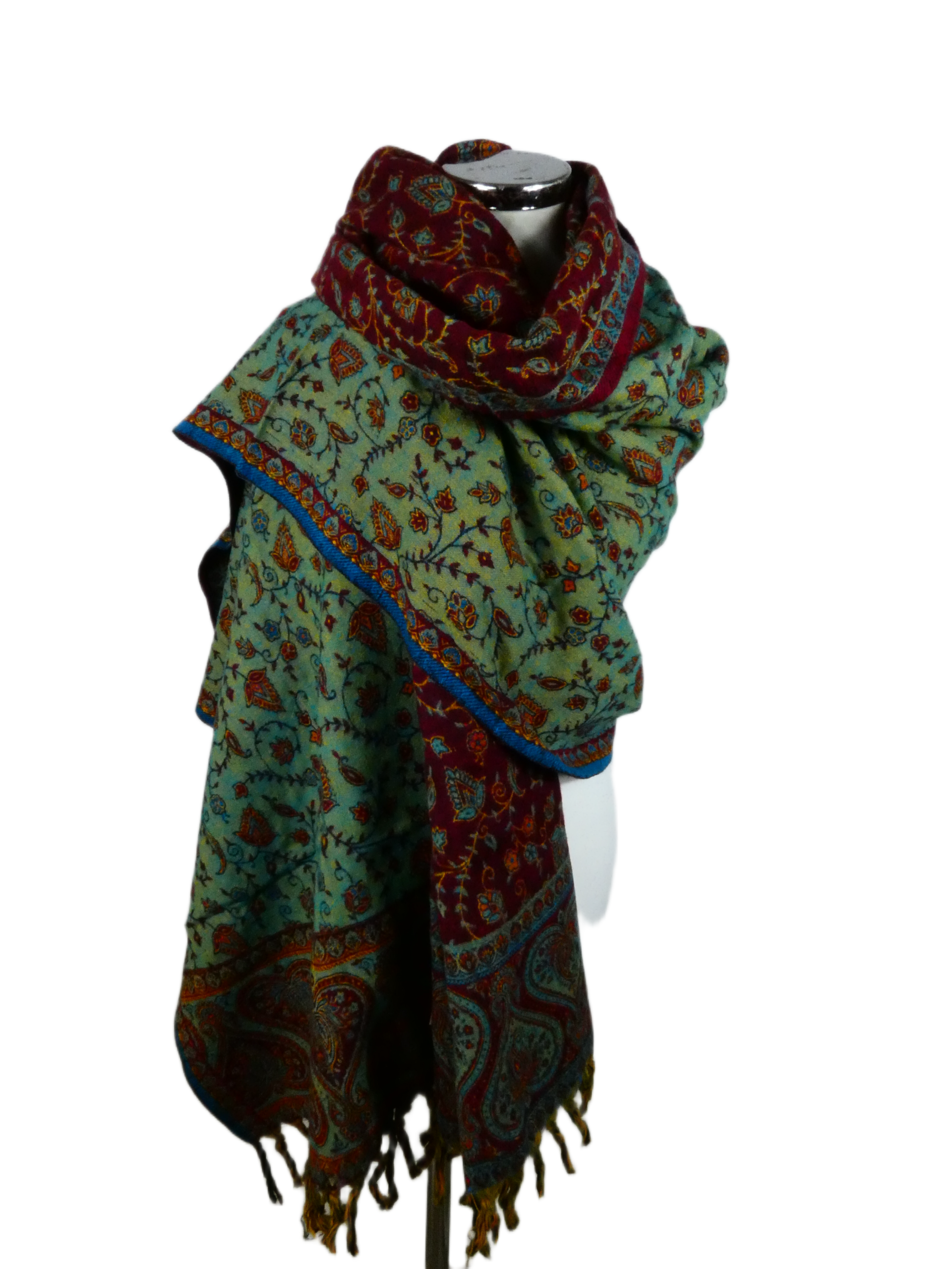 Yakwol Omslagdoek -Blauw, Oker, Rood, Turquoise