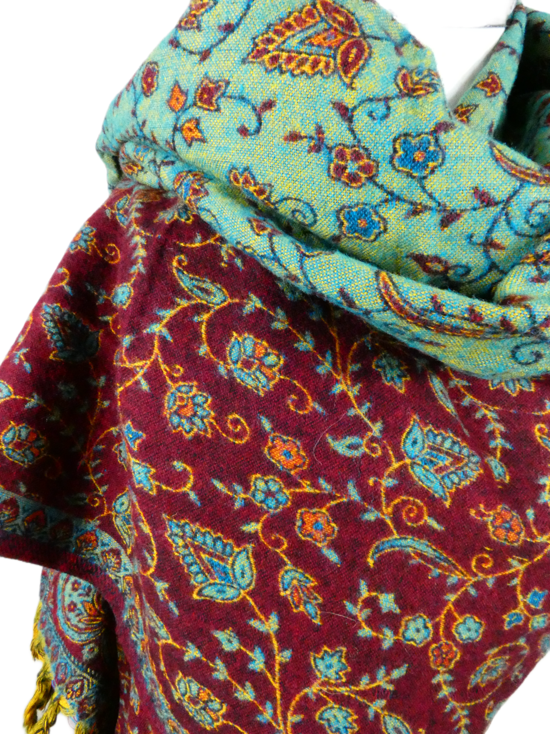 Yakwol Omslagdoek -Blauw, Oker, Rood, Turquoise - Afbeelding 8