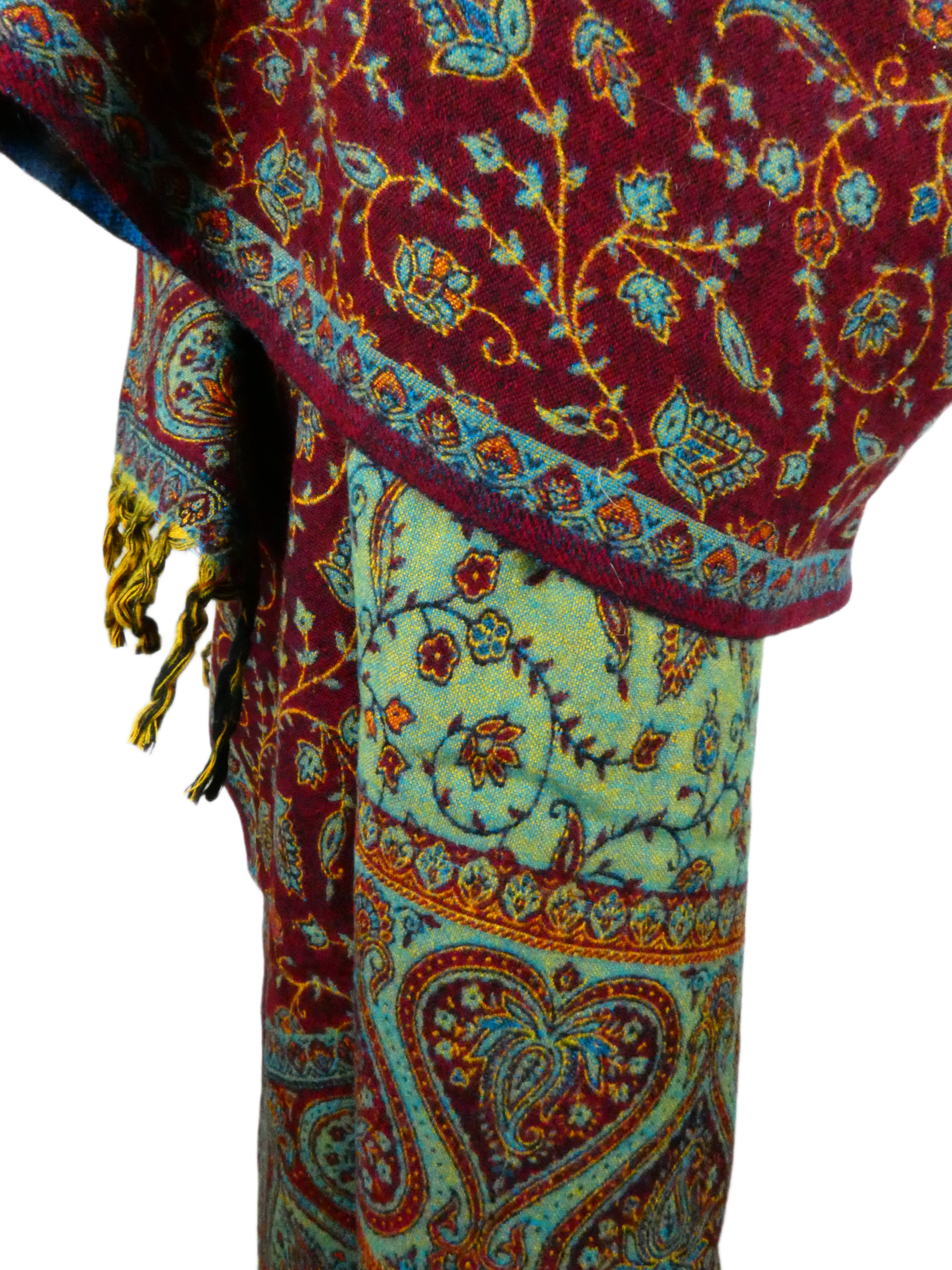 Yakwol Omslagdoek -Blauw, Oker, Rood, Turquoise - Afbeelding 9