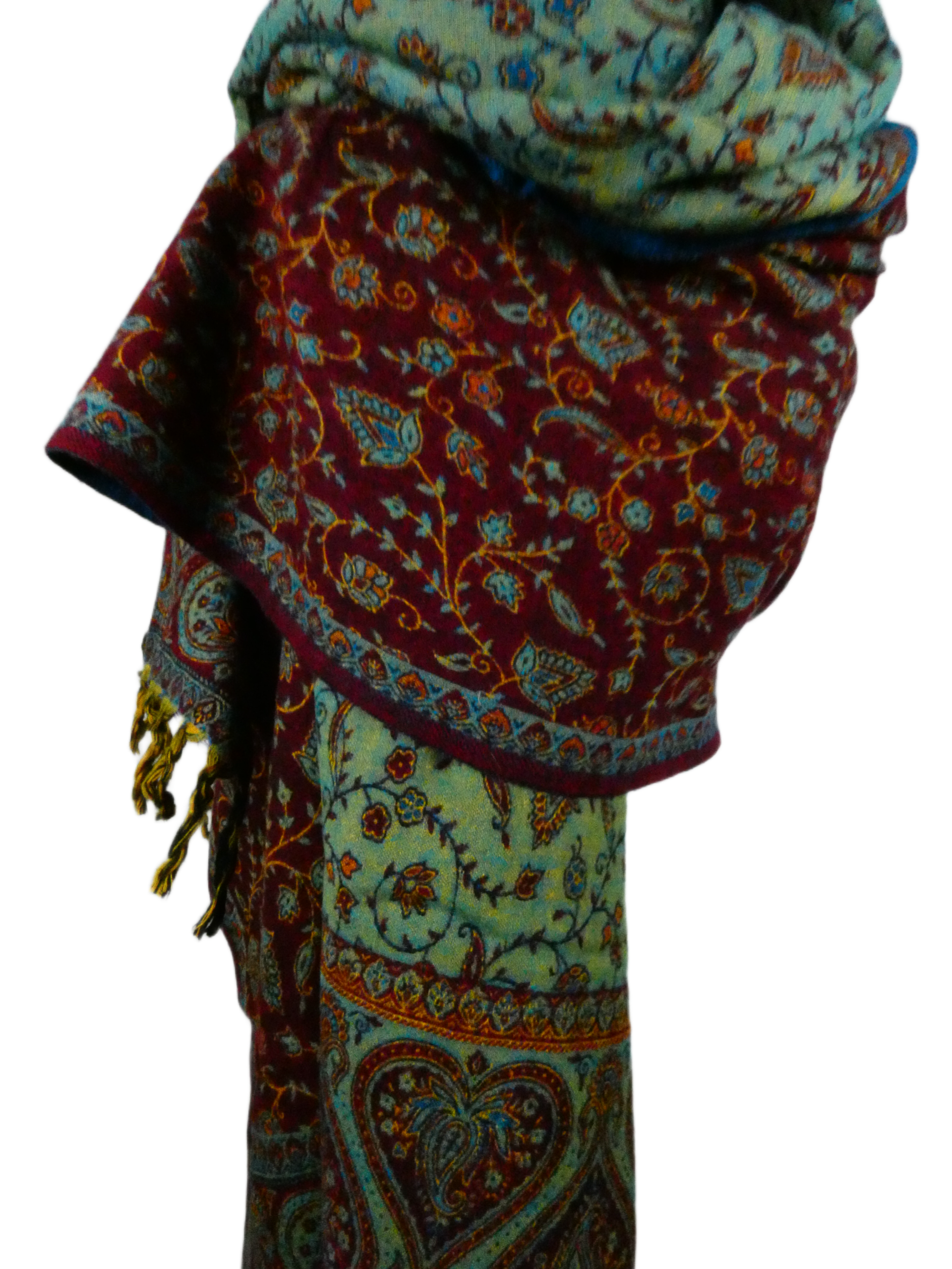 Yakwol Omslagdoek -Blauw, Oker, Rood, Turquoise - Afbeelding 10