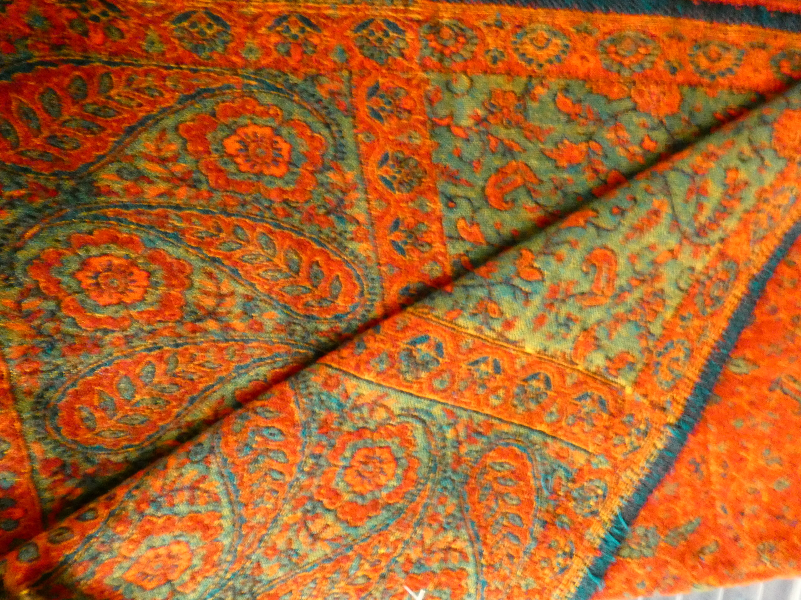 Yakwol Omslagdoek -Groen, Oker, Oranje - Afbeelding 13