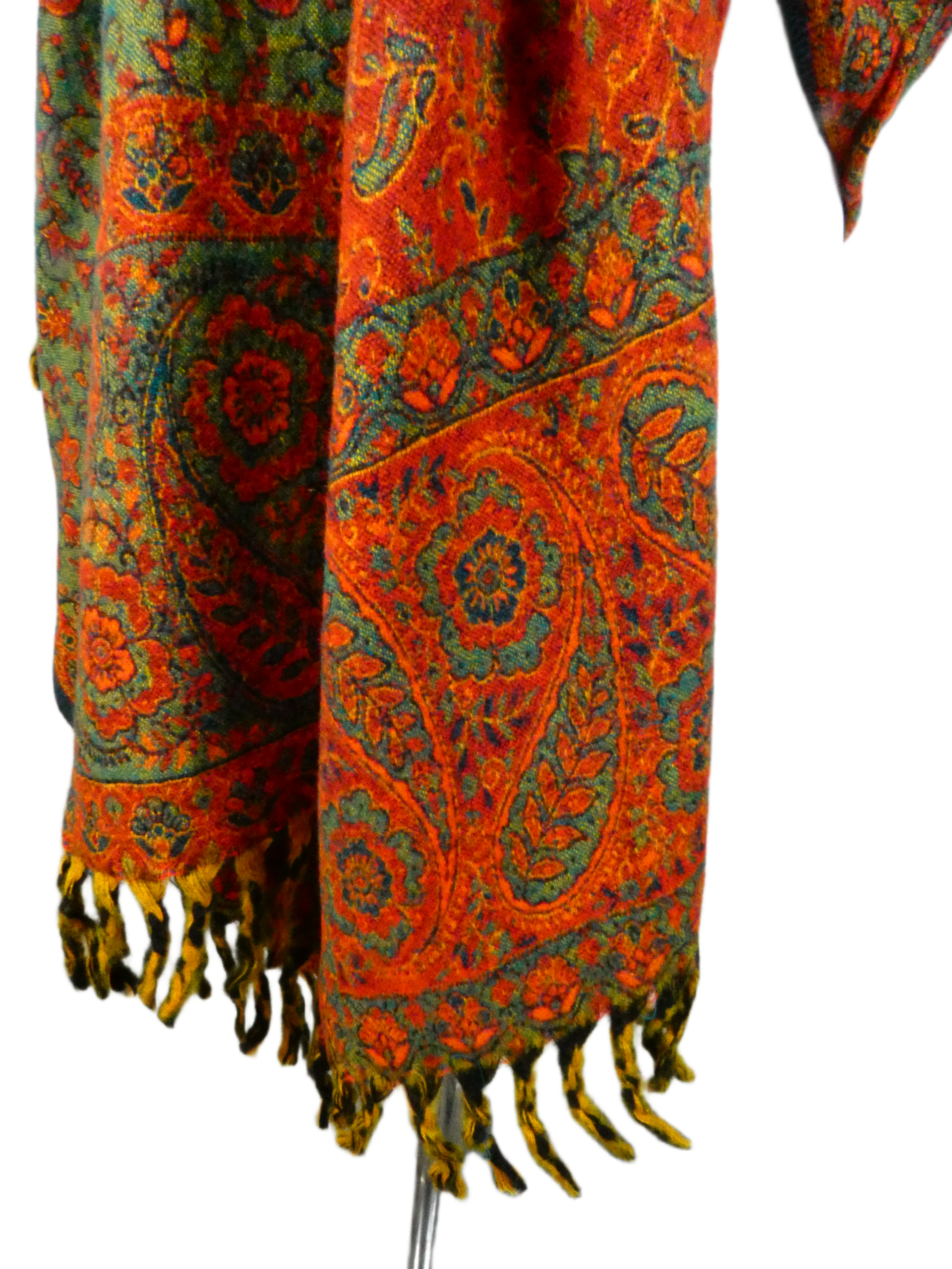 Yakwol Omslagdoek -Groen, Oker, Oranje - Afbeelding 4