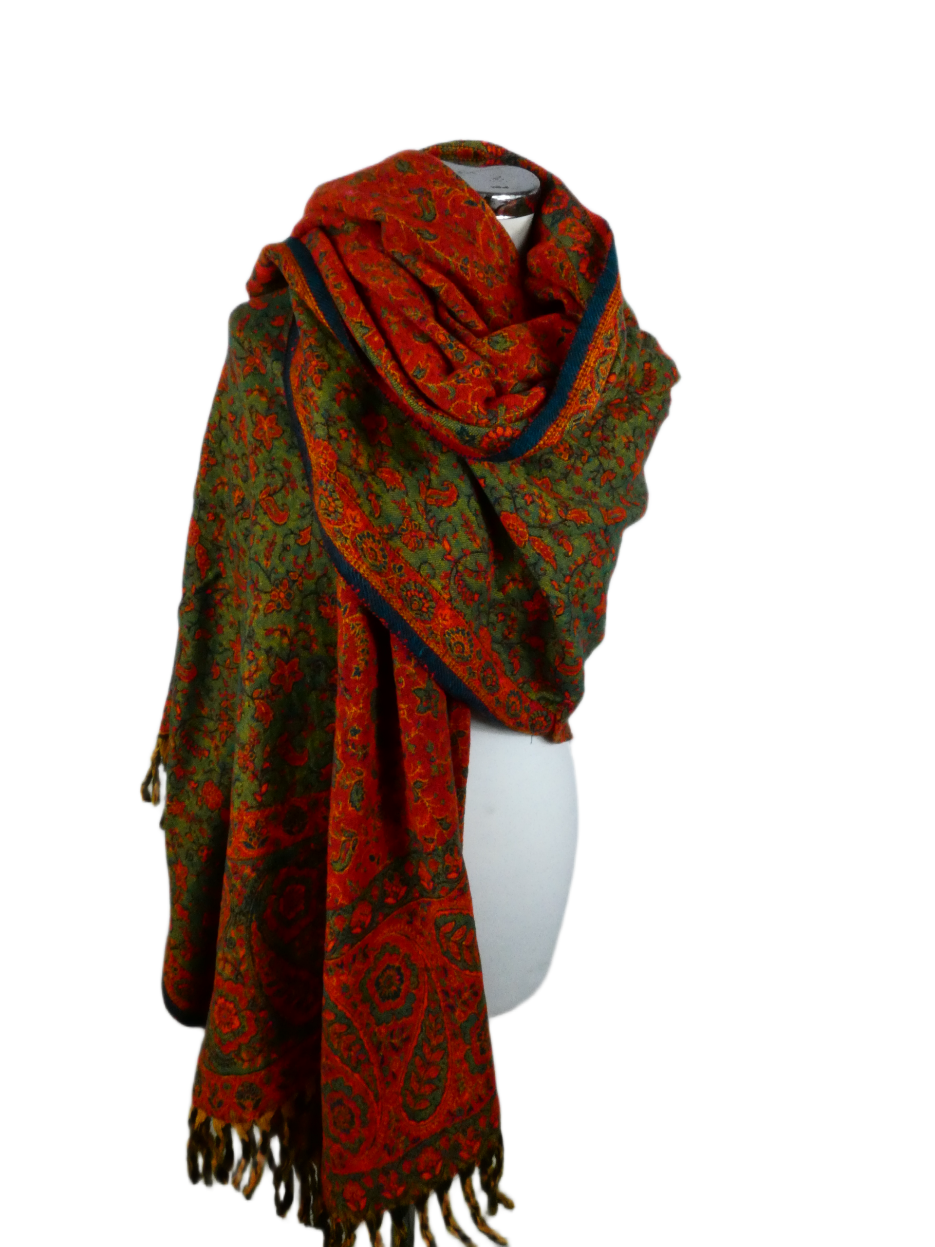 Yakwol Omslagdoek -Groen, Oker, Oranje