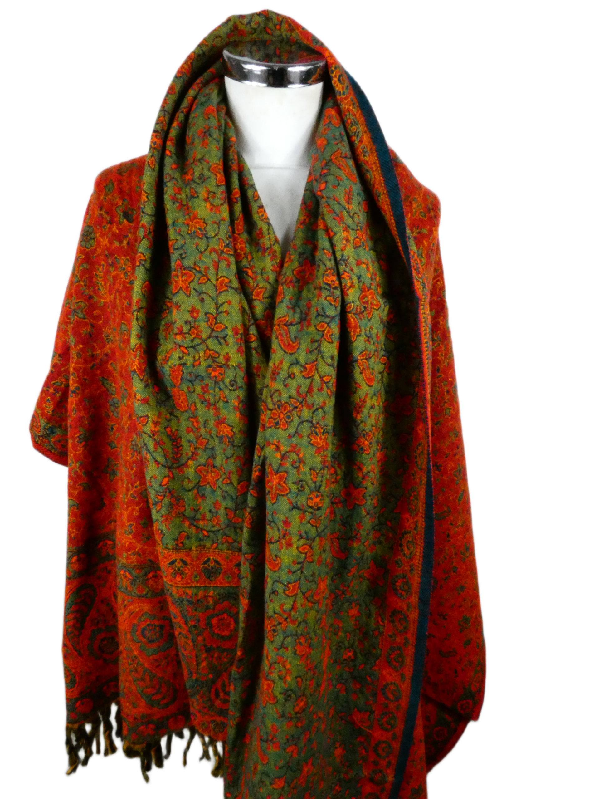 Yakwol Omslagdoek -Groen, Oker, Oranje - Afbeelding 7