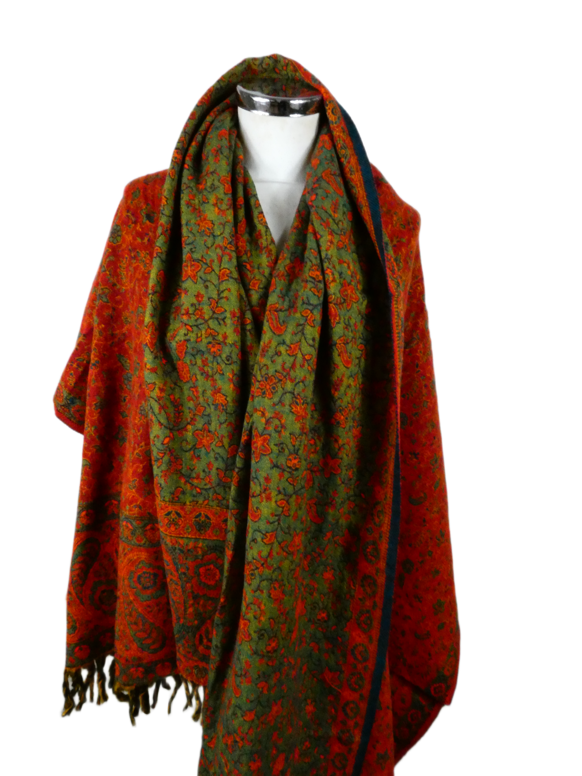 Yakwol Omslagdoek -Groen, Oker, Oranje - Afbeelding 8