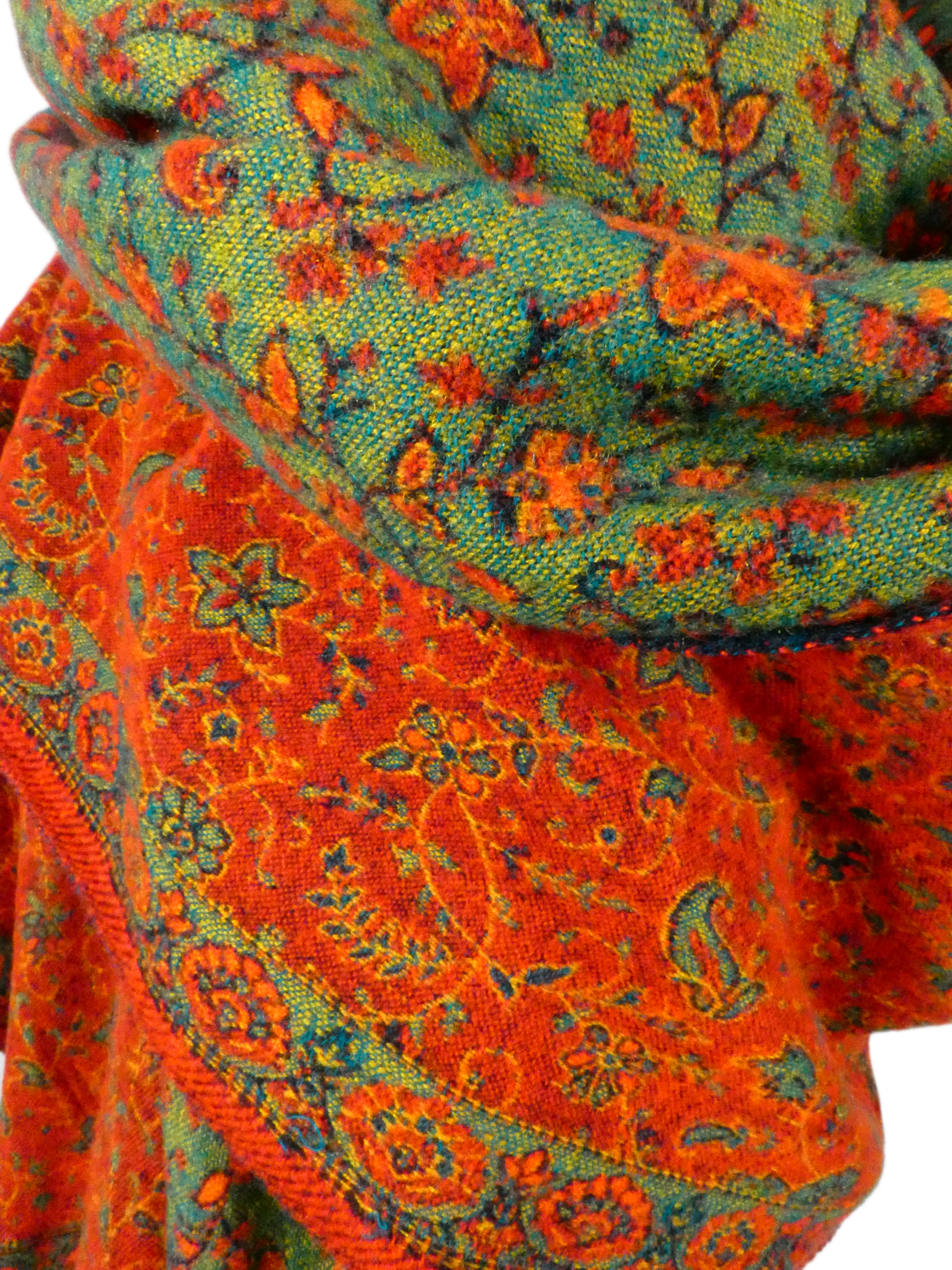 Yakwol Omslagdoek -Groen, Oker, Oranje - Afbeelding 10