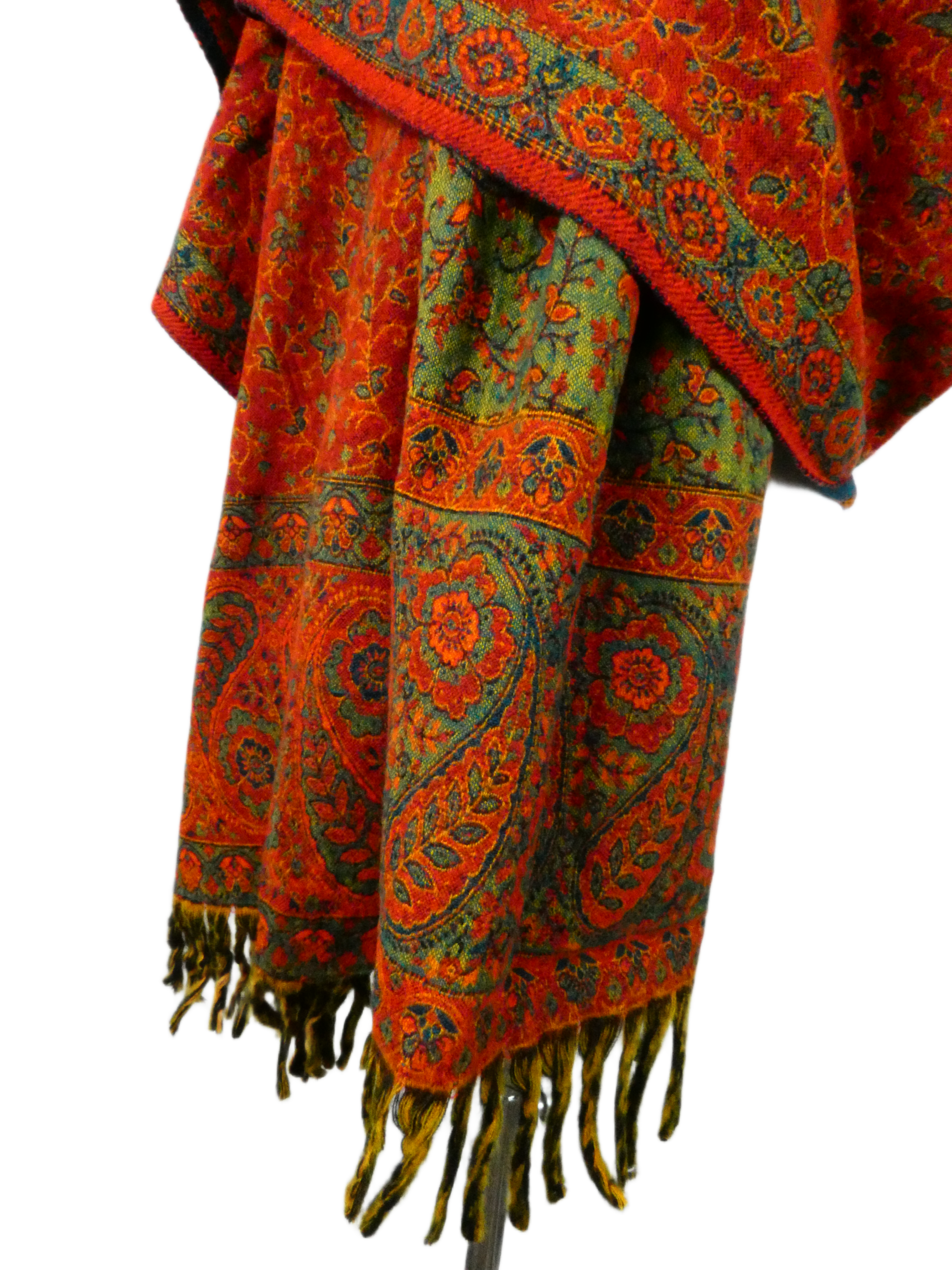 Yakwol Omslagdoek -Groen, Oker, Oranje - Afbeelding 11